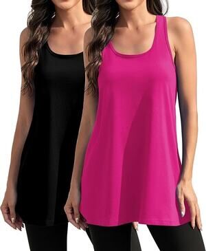 Workout Tank Tops Woman Racerback Long Tank Tops for Women Yoga Tops 2 Pack-S